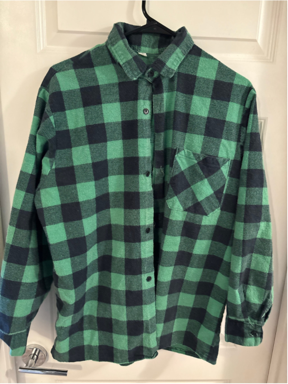 Men's Vintage Unbranded Green and Black Plaid Casual Button Down Shirt Size L